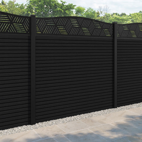 Hudson Cubed Curved Top Fence Panel - Black - with our aluminium posts