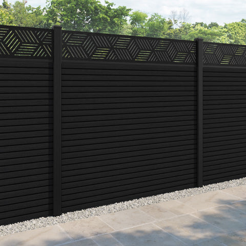 Hudson Cubed Fence Panel - Black - with our aluminium posts