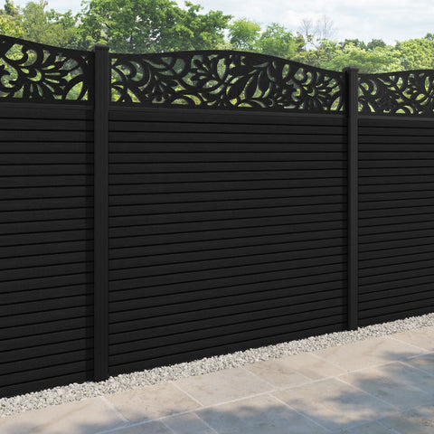 Hudson Heritage Curved Top Fence Panel - Black - with our aluminium posts