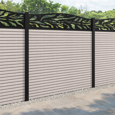 Hudson Malawi Curved Top Fence Panel - Mid Stone - with our aluminium posts