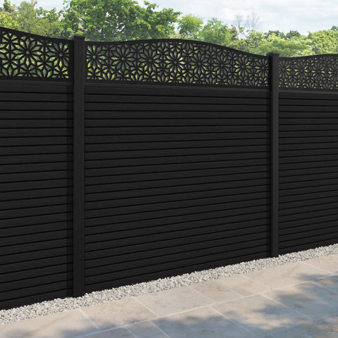 Hudson Narwa Curved Top Fence Panel - Black - with our aluminium posts