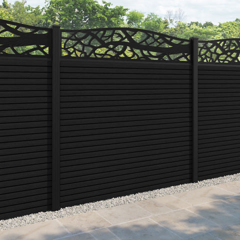 Hudson Twilight Curved Top Fence Panel - Black - with our aluminium posts