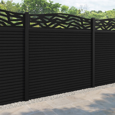 Hudson Zenith Curved Top Fence Panel - Black - with our aluminium posts