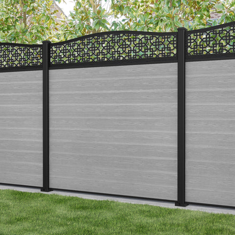Classic Zaria Curved Top Fence Panel - Light Grey - with our aluminium posts