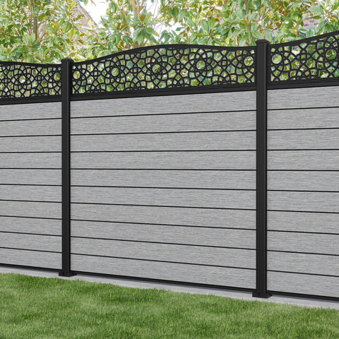 Fusion Ambar Curved Top Fence Panel - Light Grey - with our aluminium posts