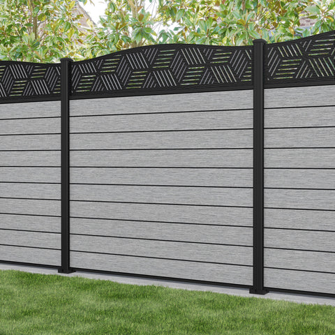 Fusion Cubed Curved Top Fence Panel - Light Grey - with our aluminium posts