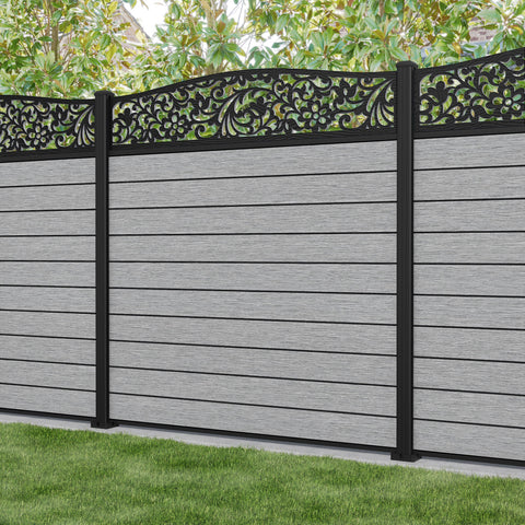 Fusion Eden Curved Top Fence Panel - Light Grey - with our aluminium posts