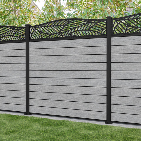 Fusion Habitat Curved Top Fence Panel - Light Grey - with our aluminium posts