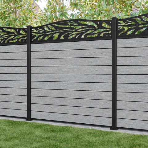 Fusion Malawi Curved Top Fence Panel - Light Grey - with our aluminium posts