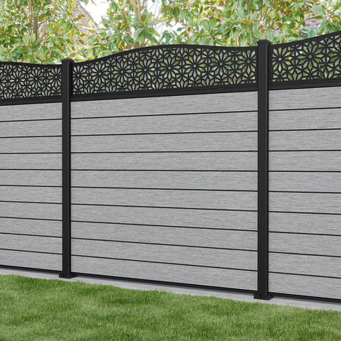 Fusion Narwa Curved Top Fence Panel - Light Grey - with our aluminium posts