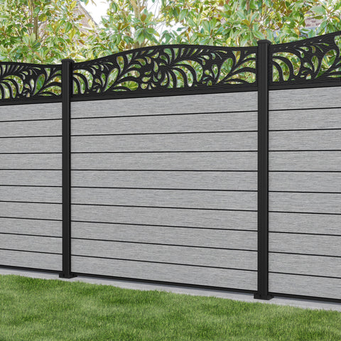 Fusion Petal Curved Top Fence Panel - Light Grey - with our aluminium posts