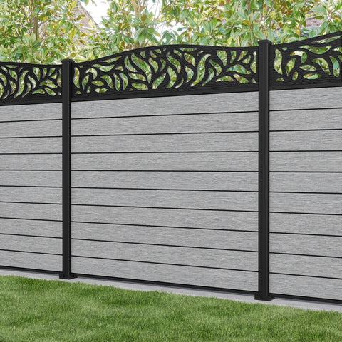 Fusion Plume Curved Top Fence Panel - Light Grey - with our aluminium posts