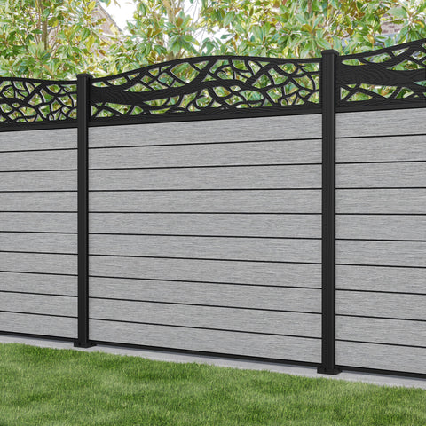 Fusion Twilight Curved Top Fence Panel - Light Grey - with our aluminium posts