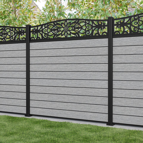 Fusion Windsor Curved Top Fence Panel - Light Grey - with our aluminium posts
