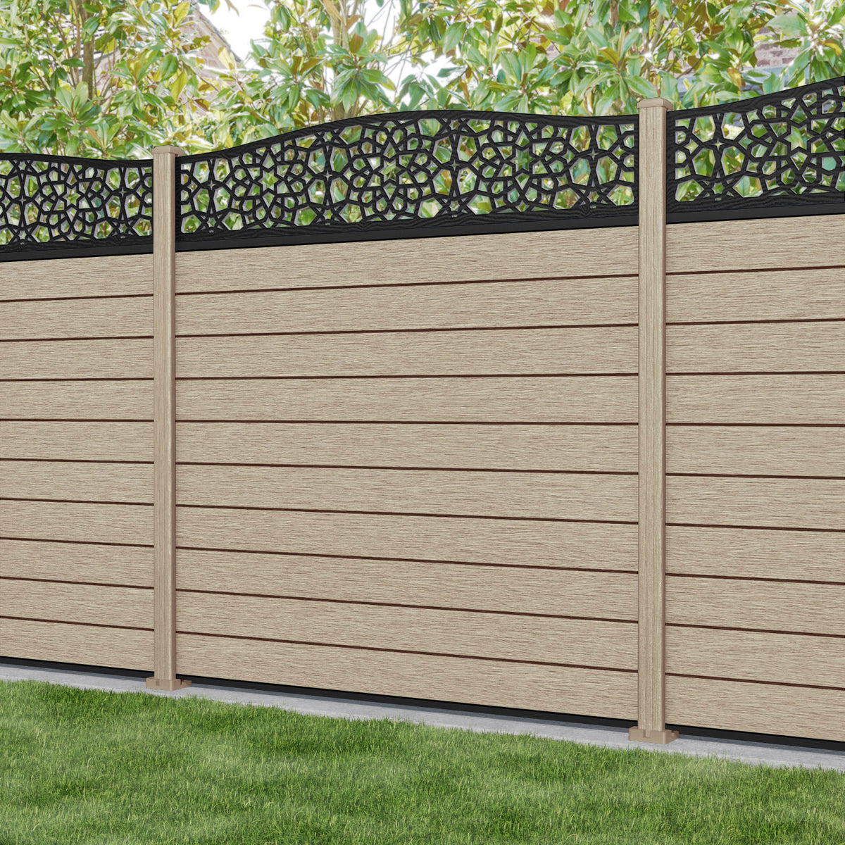 Fusion Nazira Curved Top Fence Panel - Light Oak - with our composite ...