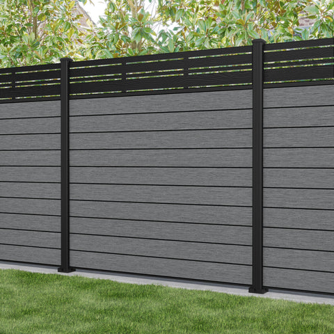 Fusion Linea Fence Panel - Mid Grey - with our aluminium posts