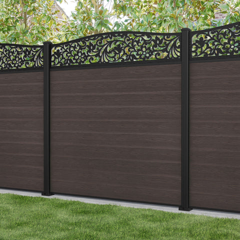 Classic Eden Curved Top Fence Panel - Mid Brown - with our aluminium posts