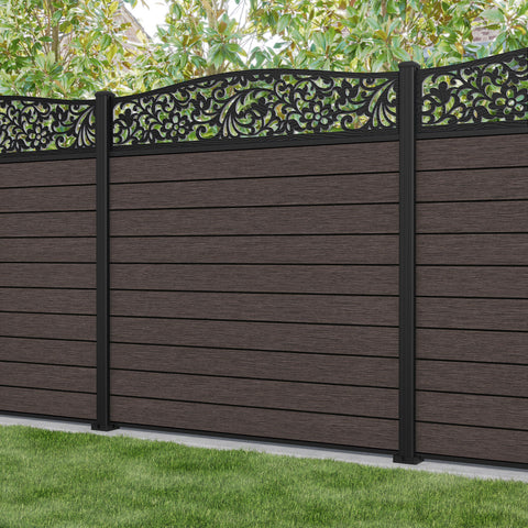 Fusion Eden Curved Top Fence Panel - Mid Brown - with our aluminium posts