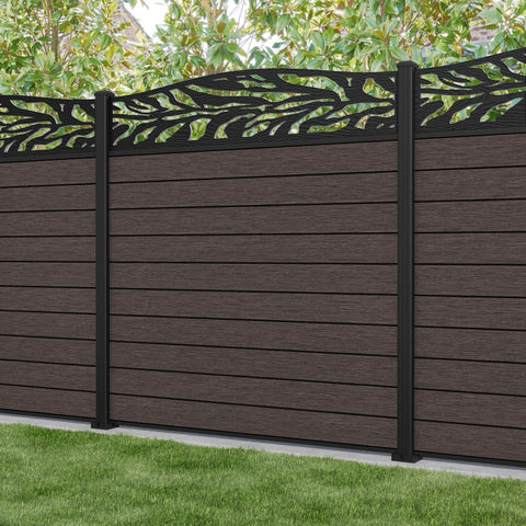 Fusion Narwa Curved Top Fence Panel - Mid Brown - with our aluminium posts