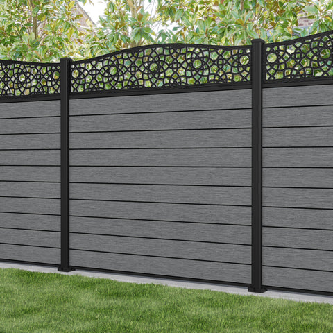 Fusion Ambar Curved Top Fence Panel - Mid Grey - with our aluminium posts