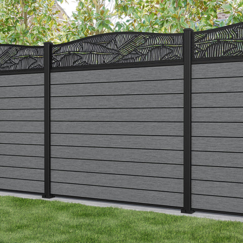 Fusion Feather Curved Top Fence Panel - Mid Grey - with our aluminium posts