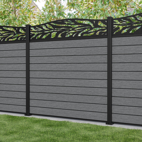 Fusion Malawi Curved Top Fence Panel - Mid Grey - with our aluminium posts