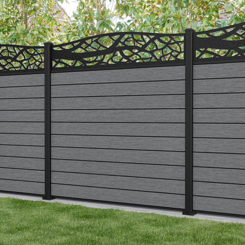 Fusion Twilight Curved Top Fence Panel - Mid Grey - with our aluminium posts