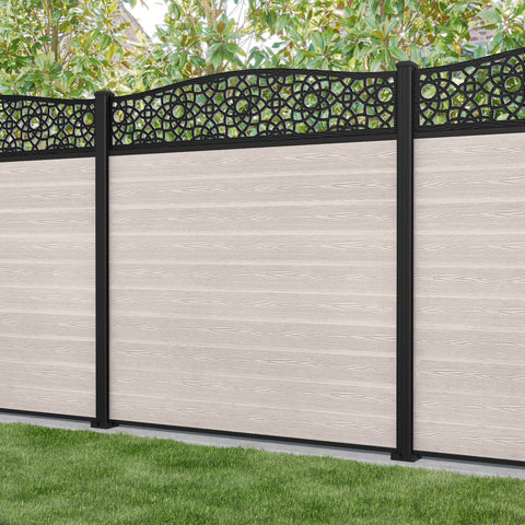 Classic Ambar Curved Top Fence Panel - Mid Stone - with our aluminium posts