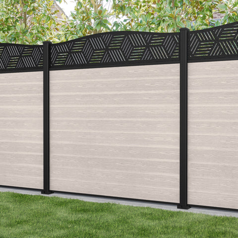 Classic Cubed Curved Top Fence Panel - Mid Stone - with our aluminium posts
