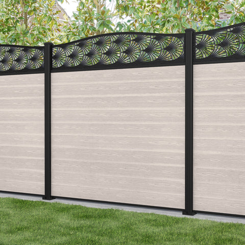 Classic Laurel Curved Top Fence Panel - Mid Stone - with our aluminium posts