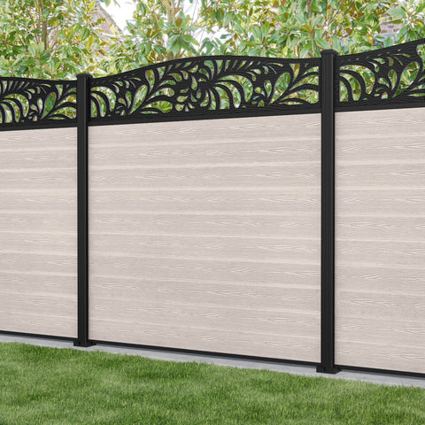 Classic Petal Curved Top Fence Panel - Mid Stone - with our aluminium posts