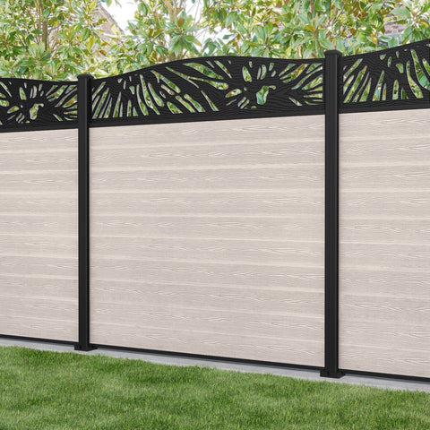 Classic Poppy Curved Top Fence Panel - Mid Stone - with our aluminium posts