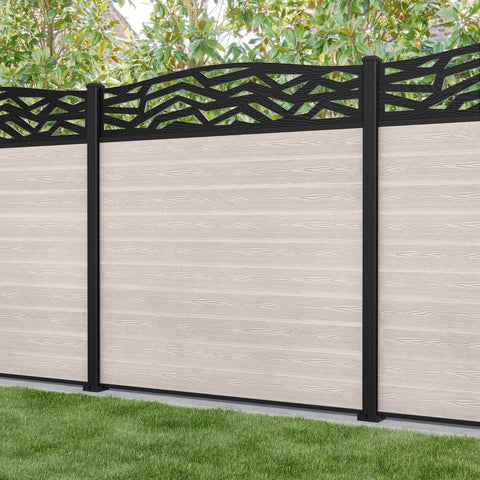 Classic Zenith Curved Top Fence Panel - Mid Stone - with our aluminium posts