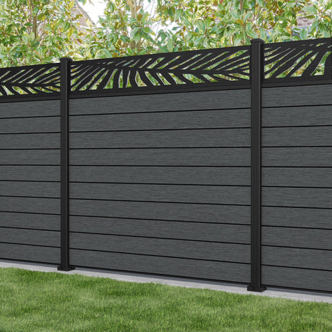 Fusion Palm Fence Panel - Dark Grey - with our aluminium posts