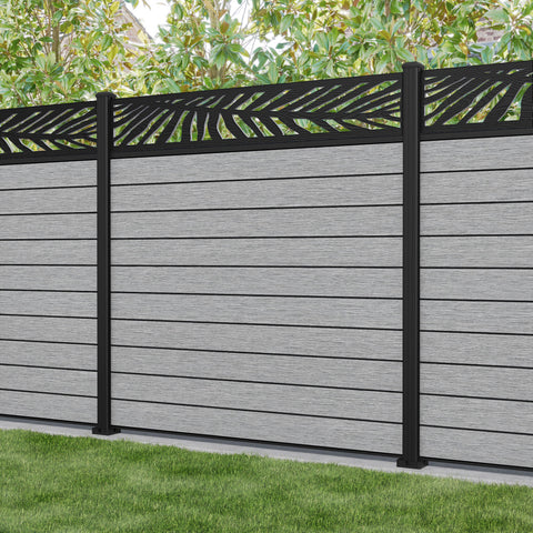 Fusion Palm Fence Panel - Light Grey - with our aluminium posts