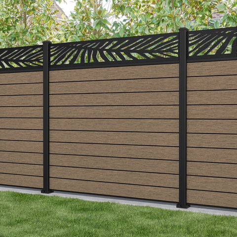 Fusion Palm Fence Panel - Teak - with our aluminium posts