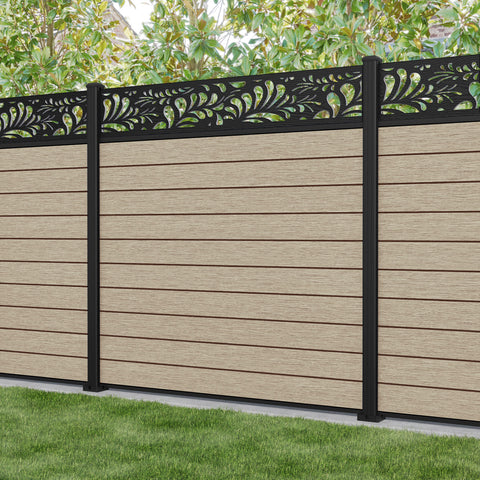 Fusion Petal Fence Panel - Light Oak - with our aluminium posts