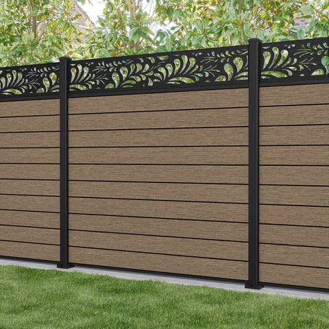 Fusion Petal Fence Panel - Teak - with our aluminium posts