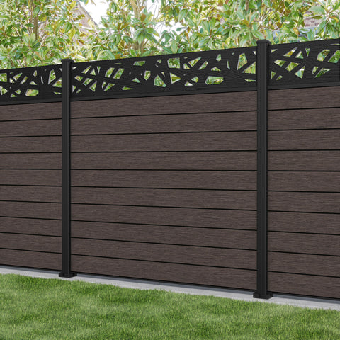 Fusion Prism Fence Panel - Mid Brown - with our aluminium posts