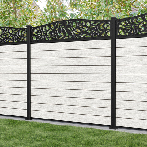 Fusion Heritage Curved Top Fence Panel - Light Stone - with our aluminium posts