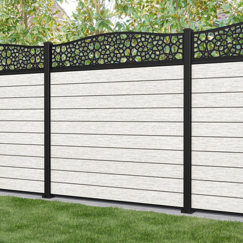 Fusion Nazira Curved Top Fence Panel - Light Stone - with our aluminium posts