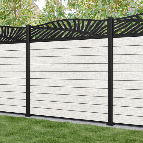 Fusion Palm Curved Top Fence Panel - Light Stone - with our aluminium posts