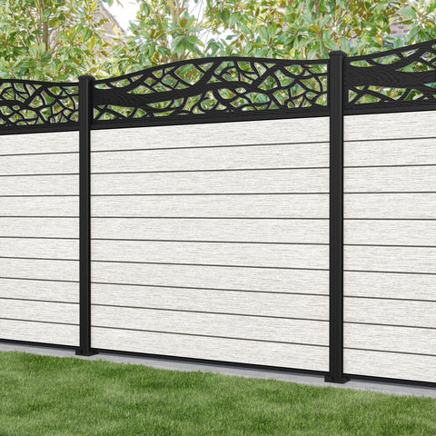 Fusion Twilight Curved Top Fence Panel - Light Stone - with our aluminium posts