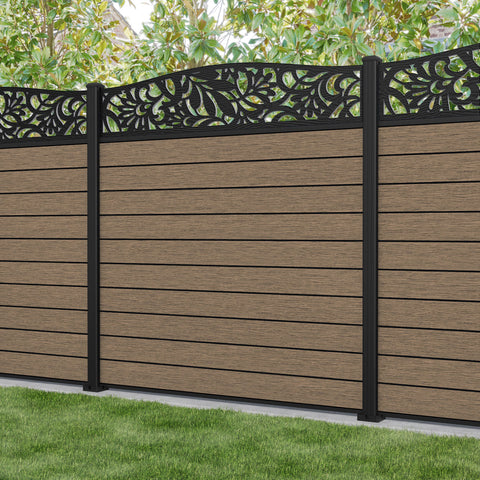 Fusion Heritage Curved Top Fence Panel - Teak - with our aluminium posts