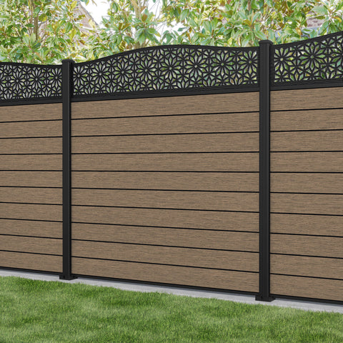 Fusion Narwa Curved Top Fence Panel - Teak - with our aluminium posts