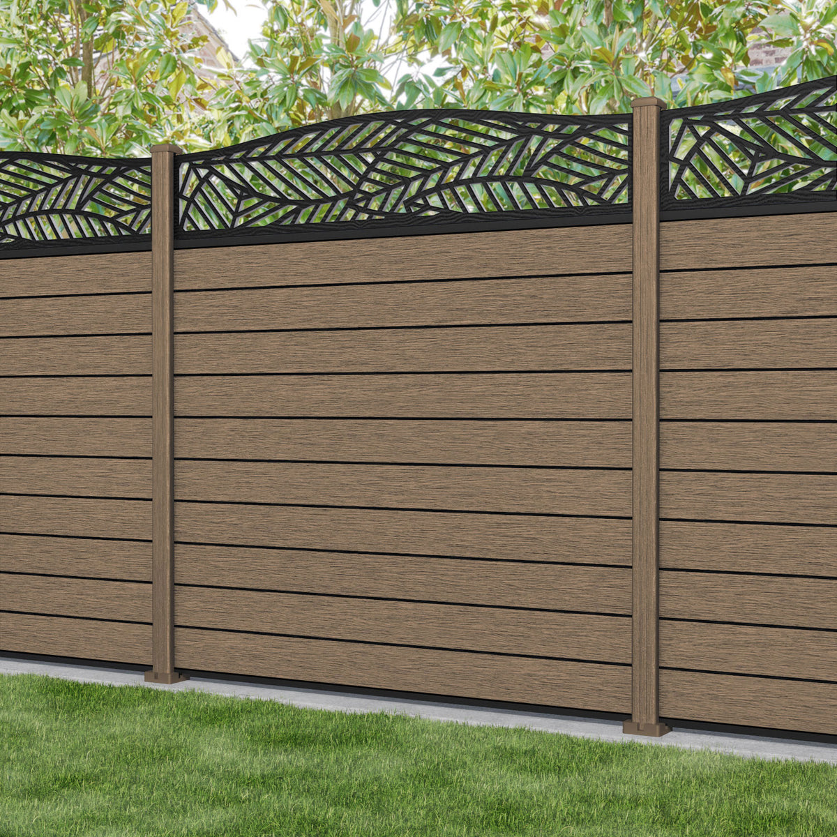 Fusion Habitat Curved Top Fence Panel - Teak - with our composite post ...