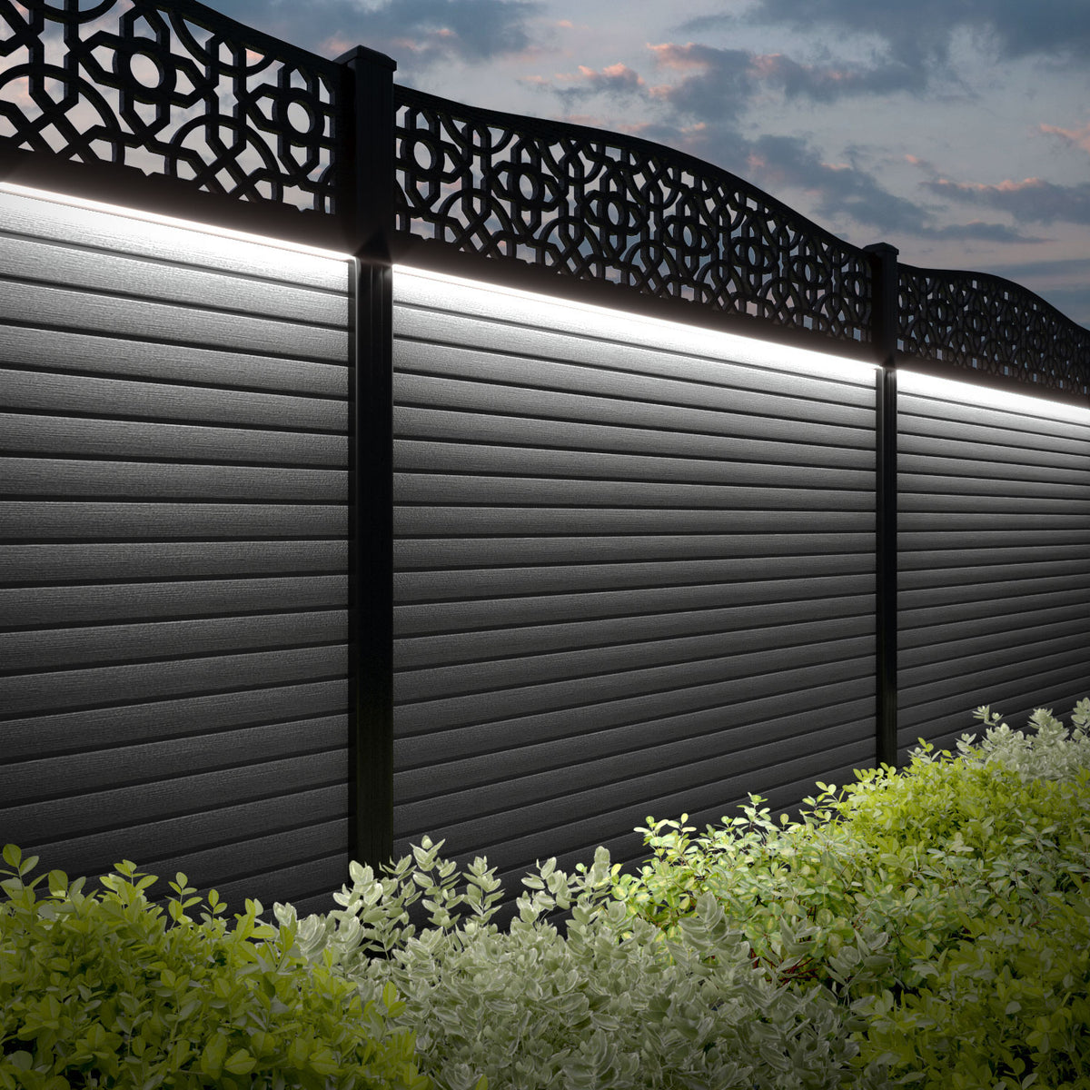 Hudson Nabila Curved Top Fence Panel - Mid Grey - with our aluminium p ...