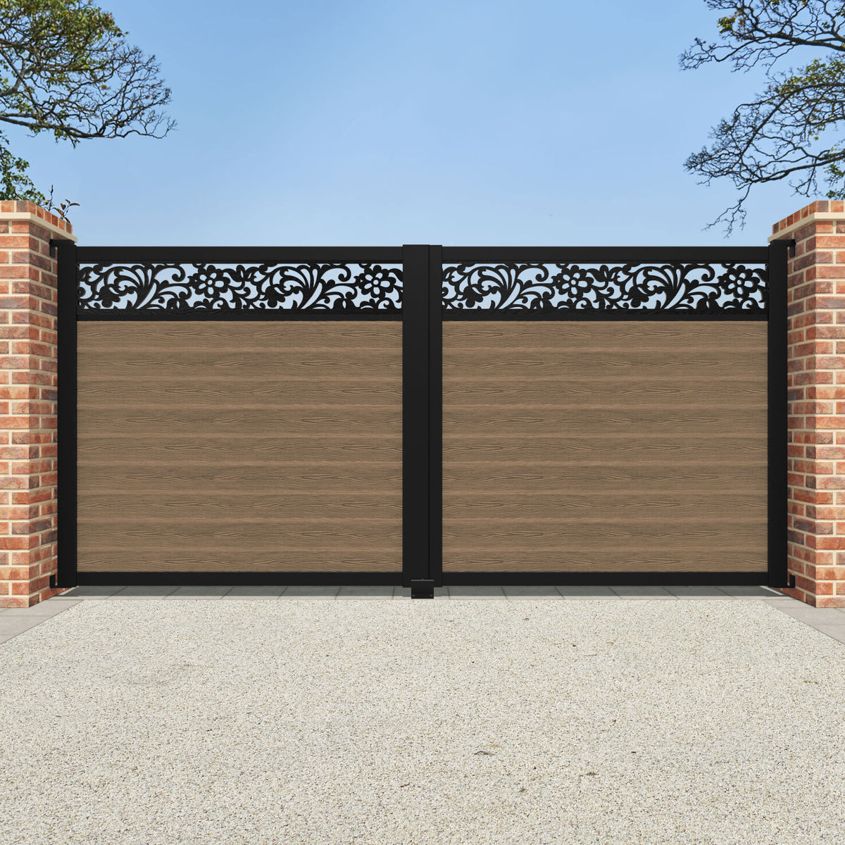 Classic Eden Straight Top Driveway Gate - Teak - Top Screen – Charles & Ivy