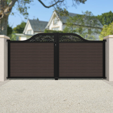 Hudson Feather Curved Top Driveway Gate - Mid Brown - Top Screen