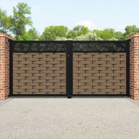 Ripple Cubed Straight Top Driveway Gate - Teak - Top Screen